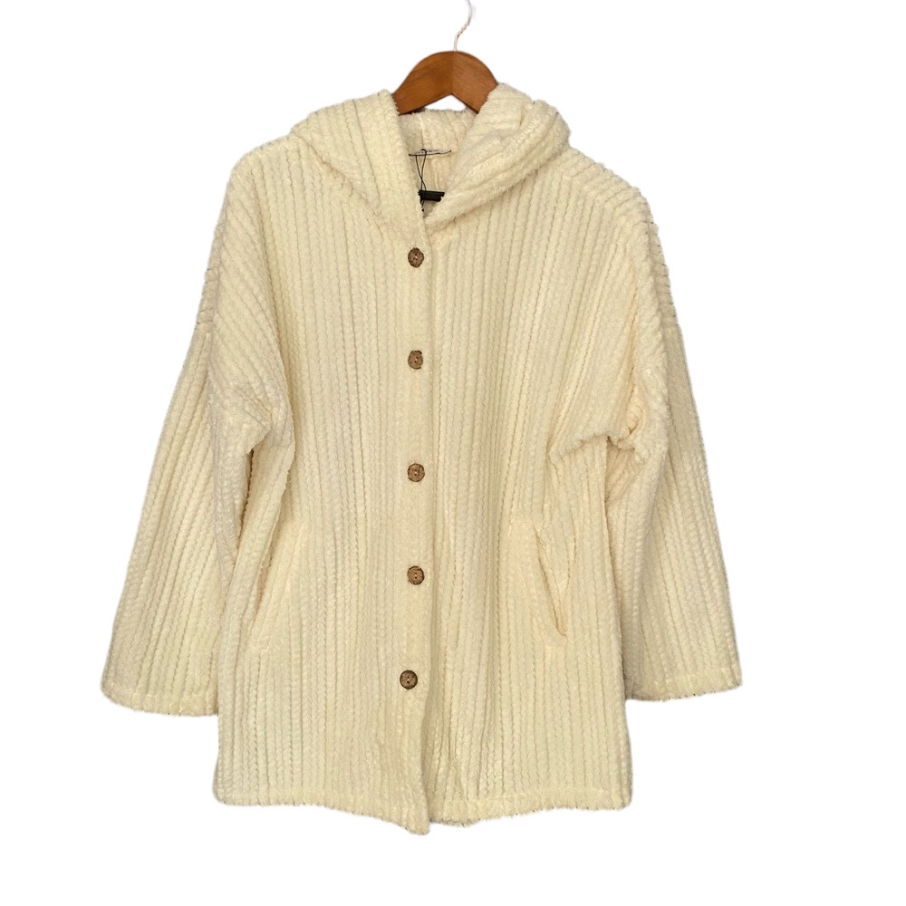 Cream Hooded Jacket Button Front – Size Large – Cellabie